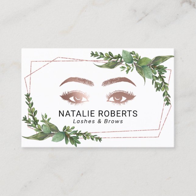 Lashes Makeup Artist Modern Geometric Greenery Business Card (Front)