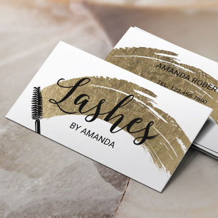 Lashes Makeup Artist Modern Gold Brush Strokes Business Card