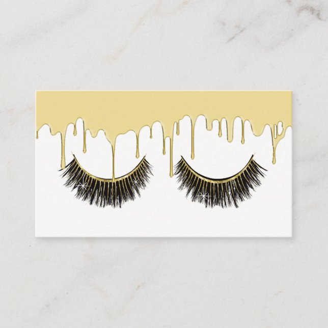 Lashes Makeup Artist Modern Gold Dripping Business Card (Front)