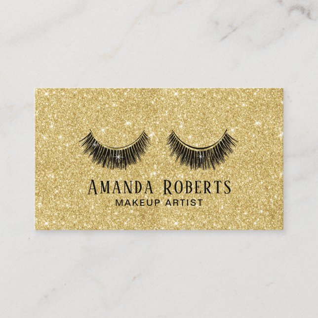 Lashes Makeup Artist Modern Gold Glitter Salon Business Card (Front)