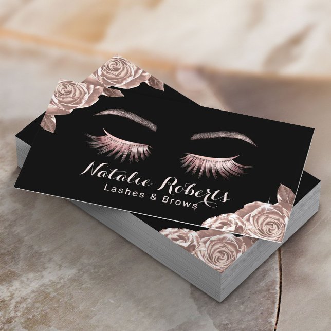 Lashes Makeup Artist Modern Rose Gold Floral Salon Business Card (Creator Uploaded)