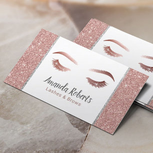 Lashes Makeup Artist Modern Rose Gold Glitter Business Card