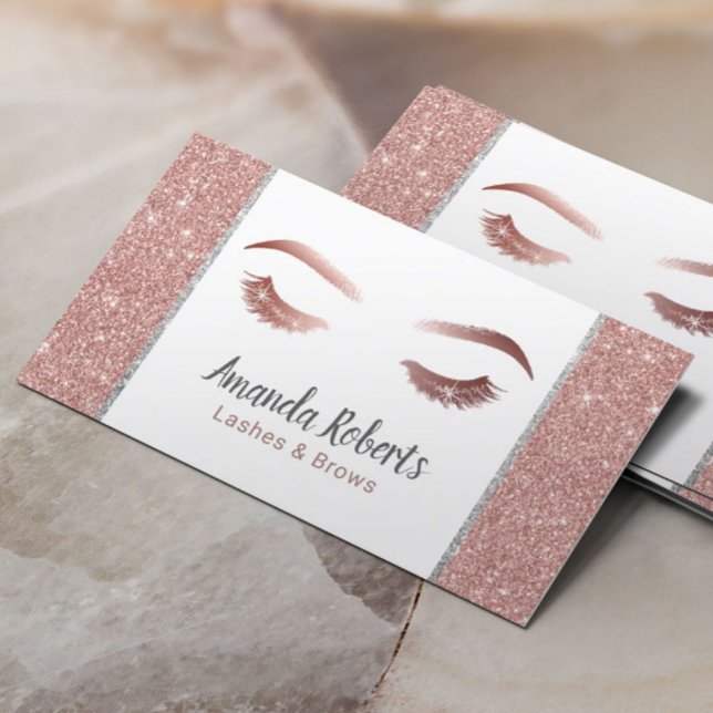 Lashes Makeup Artist Modern Rose Gold Glitter Business Card (Creator Uploaded)