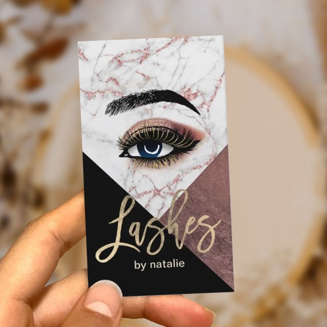 Lashes Makeup Artist Modern Rose Gold Marble Salon Business Card (Creator Uploaded)