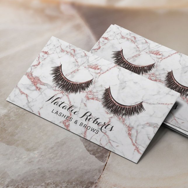 Lashes Makeup Artist Modern Rose Gold Marble Salon Business Card (Creator Uploaded)