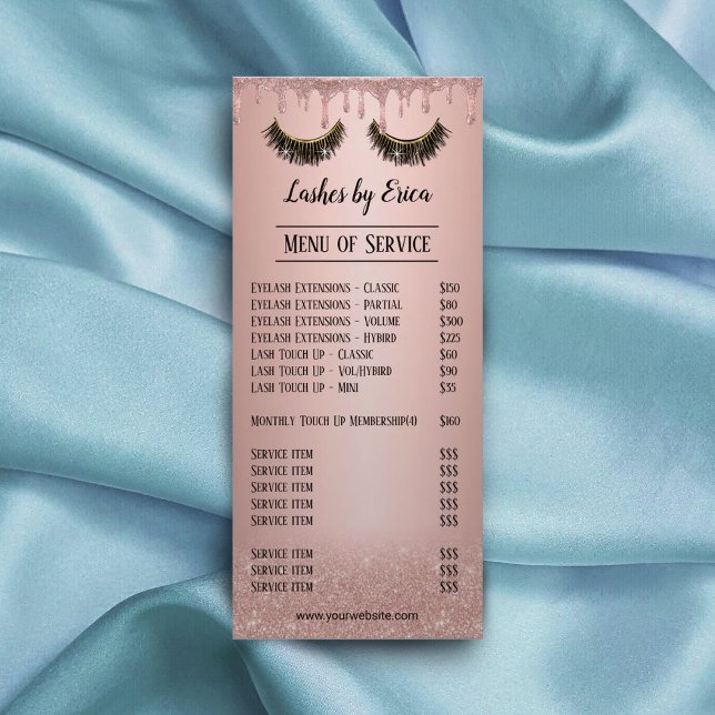 Lashes Makeup Artist Modern Rose Gold Price List Rack Card (Creator Uploaded)