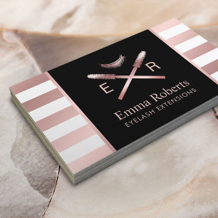 Lashes Makeup Artist Modern Rose Gold Stripes Business Card