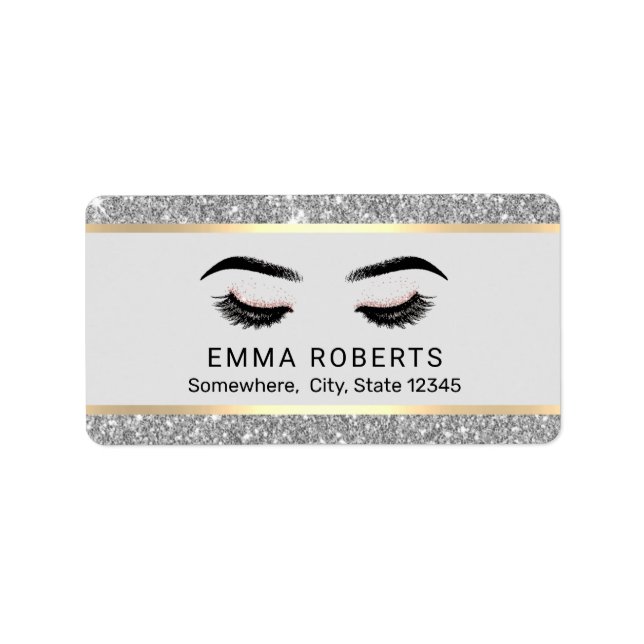 Lashes Makeup Artist Modern Silver Beauty Salon Label (Front)