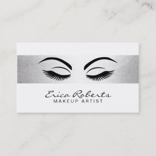 Lashes Makeup Artist Modern Silver Striped Business Card