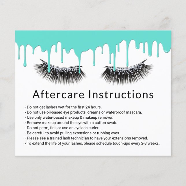 Lashes Makeup Artist Modern Teal Drips Aftercare Flyer (Front)
