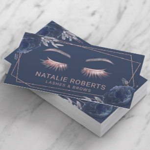 Lashes Makeup Artist Navy Floral Geometric Salon Business Card