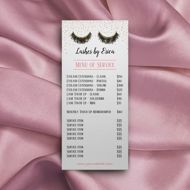 Lashes Makeup Artist Rose Gold Confetti Price List Rack Card (Creator Uploaded)