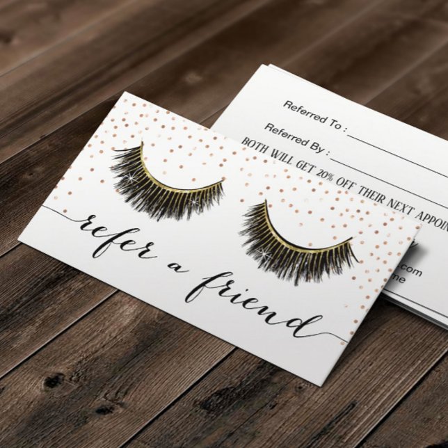 Lashes Makeup Artist Rose Gold Confetti Referral Card (Creator Uploaded)