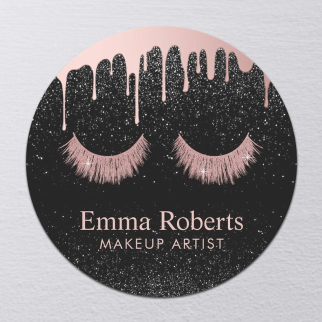 Lashes Makeup Artist Rose Gold Dripping Salon Classic Round Sticker (Creator Uploaded)