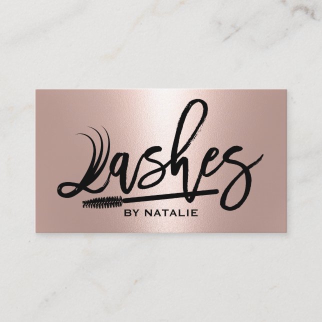 Lashes Makeup Artist Rose Gold Eyelash Typography Business Card (Front)