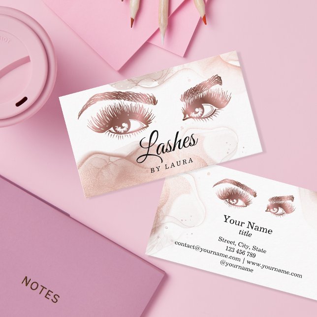 Lashes Makeup Artist Rose Gold Mascara Brows Busin Business Card (Creator Uploaded)