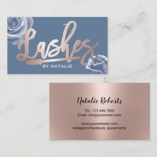 Lashes Makeup Artist Rose Gold Script Dusty Blue Business Card