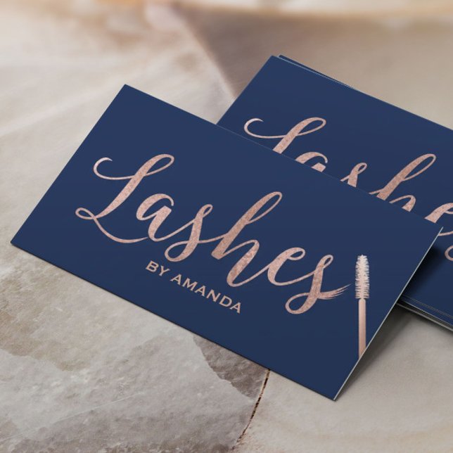 Lashes Makeup Artist Rose Gold Script Navy Blue #2 Business Card (Creator Uploaded)