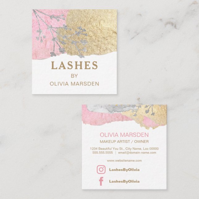 Lashes Makeup Artist Square Business Card (Front/Back)