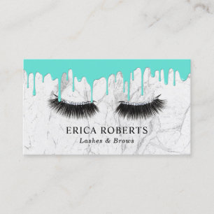 Lashes Makeup Artist Turquoise Drips Marble Loyalty Card
