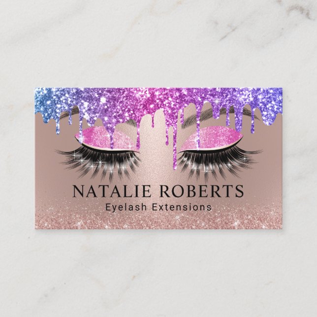 Lashes Makeup Artist Unicorn Glitter Drips Salon Business Card (Front)