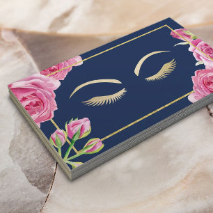 Lashes Makeup Artist Vintage Floral Navy Blue Business Card