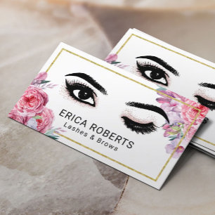 Lashes Makeup Artist Wink Eye Modern Floral Salon Business Card