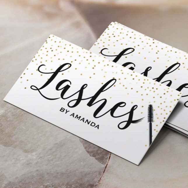 Lashes Makeup Classy Script Modern Gold Confetti Business Card (Creator Uploaded)