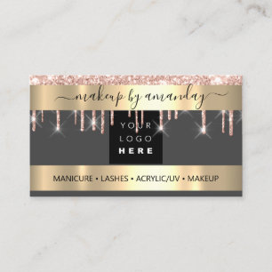 Lashes Makeup Nail Logo Glitter Rose Gold Grey Business Card