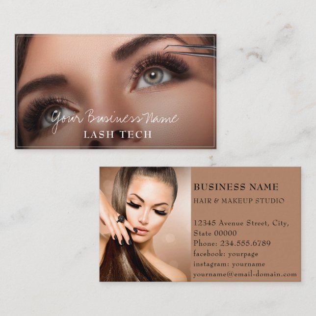 Lashes Makeup Nail Tech Aesthetic Modern Business Card (Front/Back)