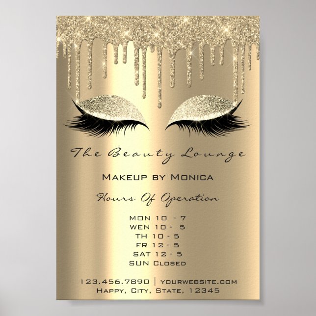 Lashes Makeup Opening Hours Gold Salon Drips Spark Poster (Front)