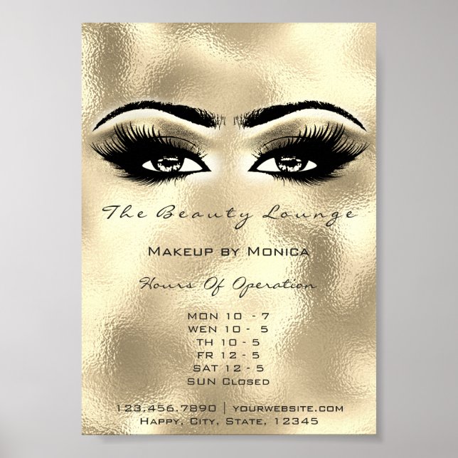 Lashes Makeup Opening Hours Gold Salon Eyes Poster (Front)