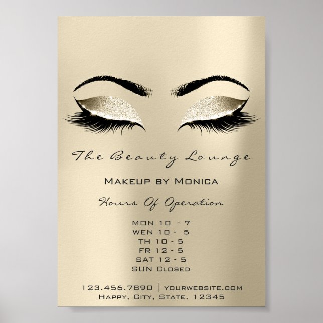 Lashes Makeup Opening Hours Ivory Salon Glitter Poster (Front)