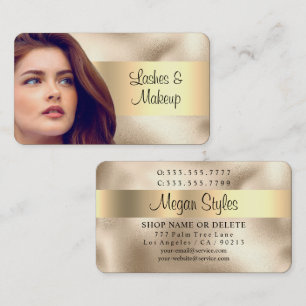 Lashes & Makeup Salon, Your Photo, Gold on Gold Business Card