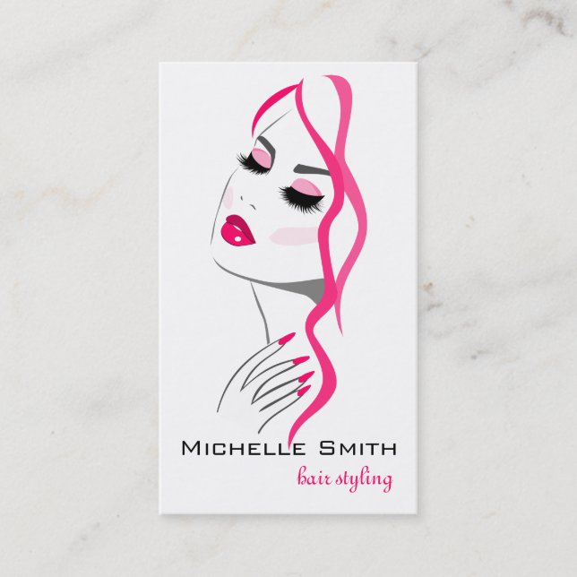 Lashes Manicure Hair Pink Girl Beauty Branding Business Card (Front)