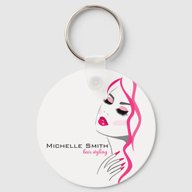 Lashes Manicure Hair Pink Girl Beauty Branding Key Ring (Front)