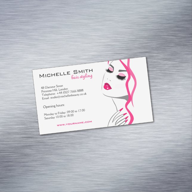 Lashes Manicure Hair Pink Girl Beauty Branding Magnetic Business Card (In Situ)