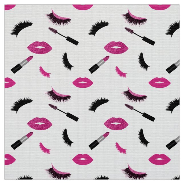 Lashes,mascara and lipstick with pink glitter fabric (Swatch)