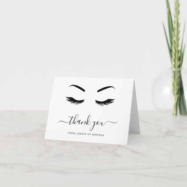 Lashes Minimalist Black and White Elegant Business Thank You Card (Front)