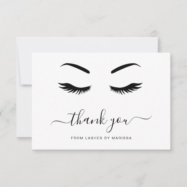 Lashes Minimalist Black and White Elegant Business Thank You Card (Front)