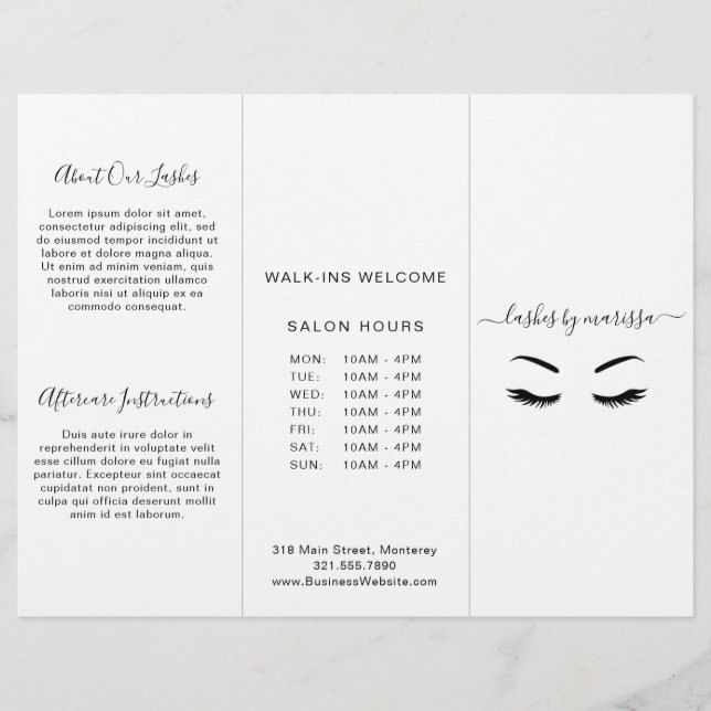 Lashes Minimalist Black and White Trifold Brochure (Front)