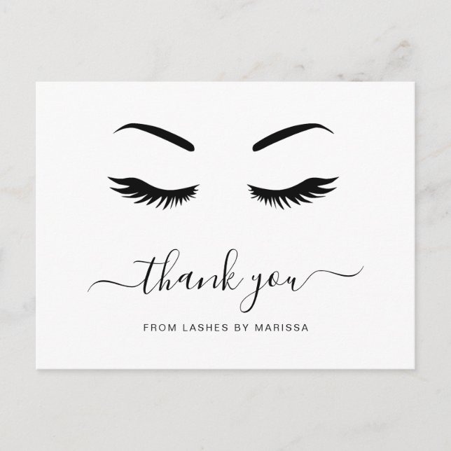 Lashes Minimalist Black White Elegant Thank You Postcard (Front)