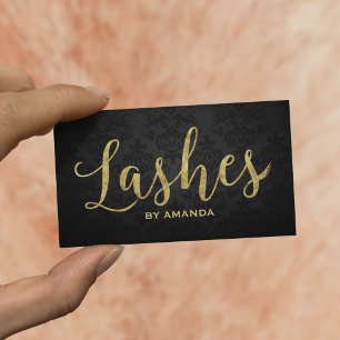 Lashes Modern Gold Script Elegant Dark Damask Business Card