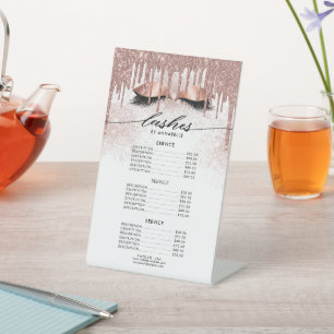 Lashes Modern Rose Gold Price List Pedestal Sign