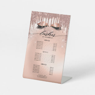 Lashes Modern Rose Gold Price List Pedestal Sign