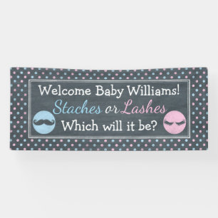 Lashes or Staches gender reveal banner. Banner
