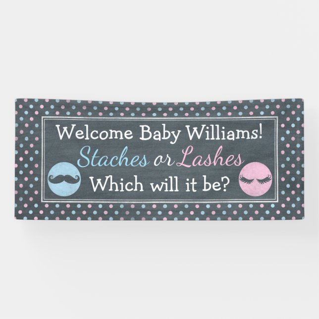 Lashes or Staches gender reveal banner. Banner (Horizontal)