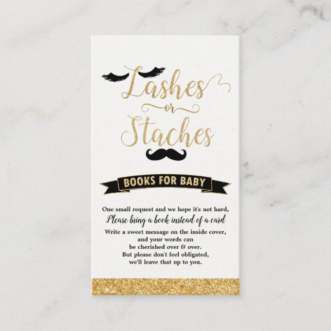 Lashes or Staches Gender Reveal Bring a Book Enclosure Card (Front)
