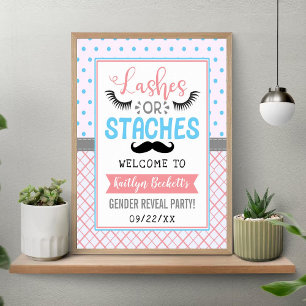 "Lashes Or Staches" Gender Reveal Party Welcome Poster