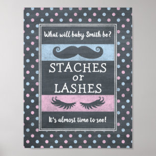 Lashes or Staches gender reveal poster